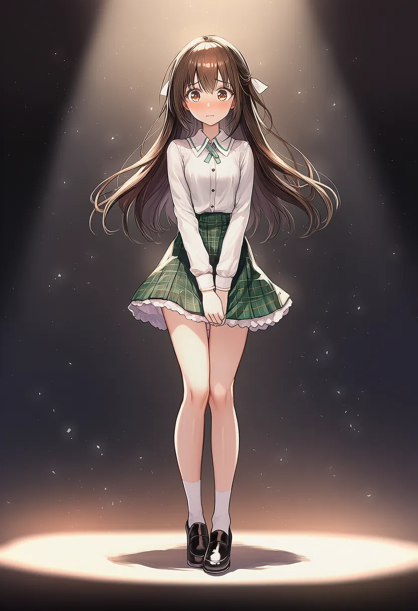 スポットライトを浴びて恥ずかしがる美少女AIイラスト｜プロンプト紹介
