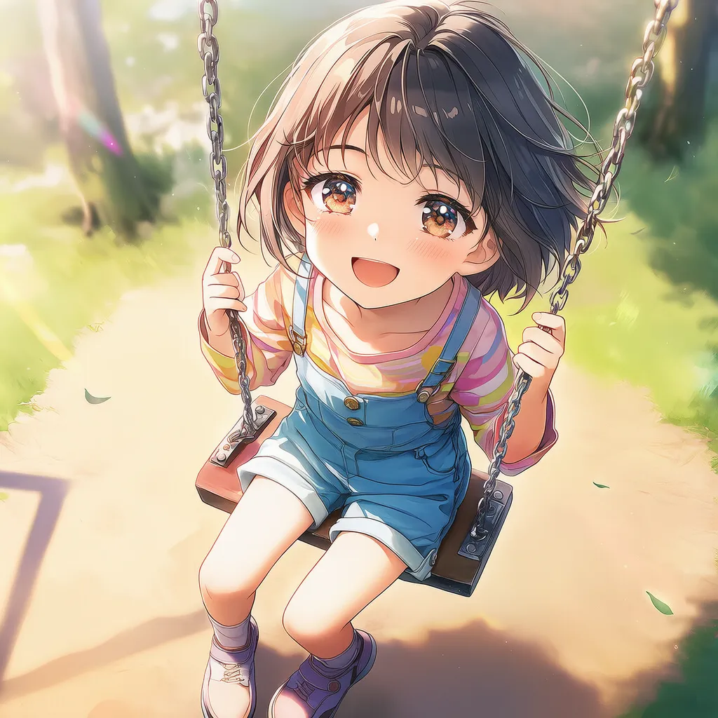 ブランコに座っている女の子のAIイラスト｜公園遊具プロンプト