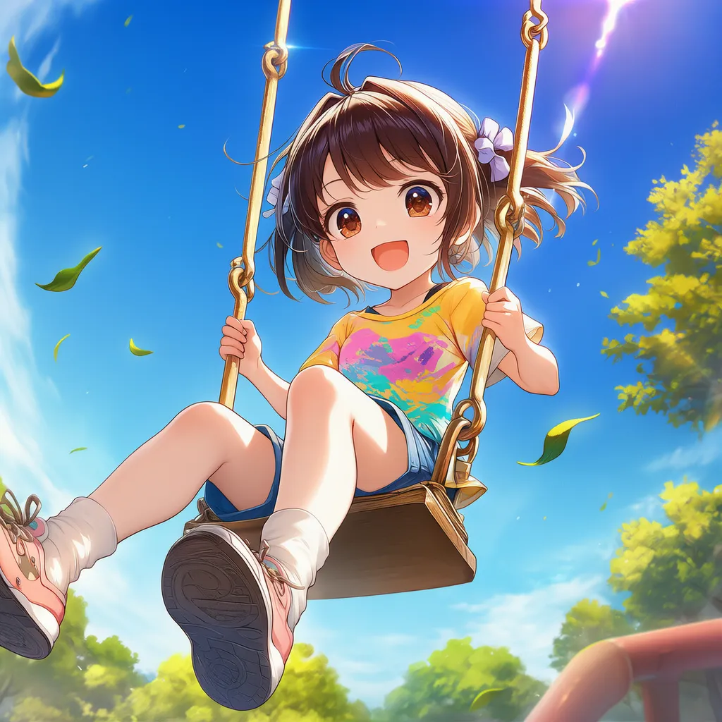 ブランコを座りこぎする女の子｜公園遊具プロンプト