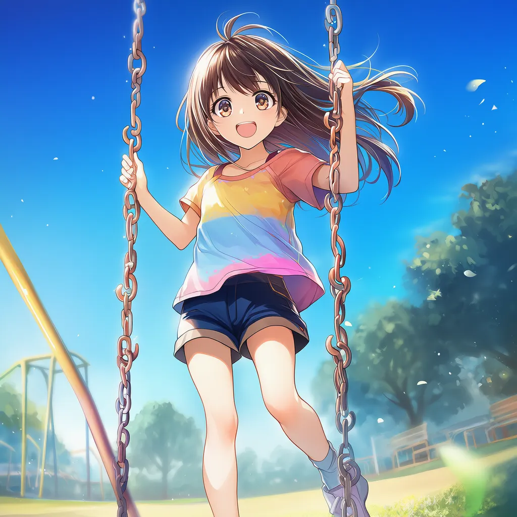 ブランコを立ちこぎする女の子-01｜公園遊具プロンプト
