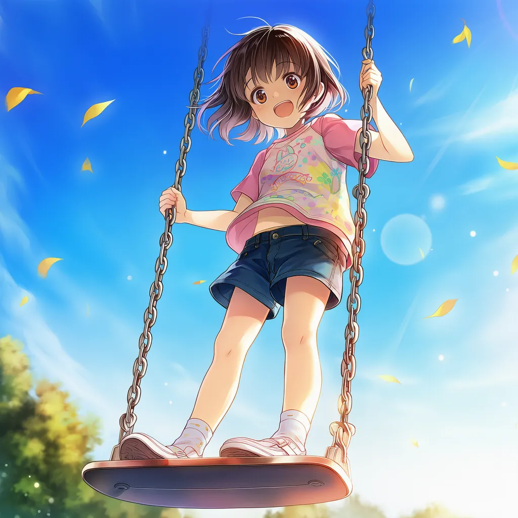 ブランコを立ちこぎする女の子-02｜公園遊具プロンプト