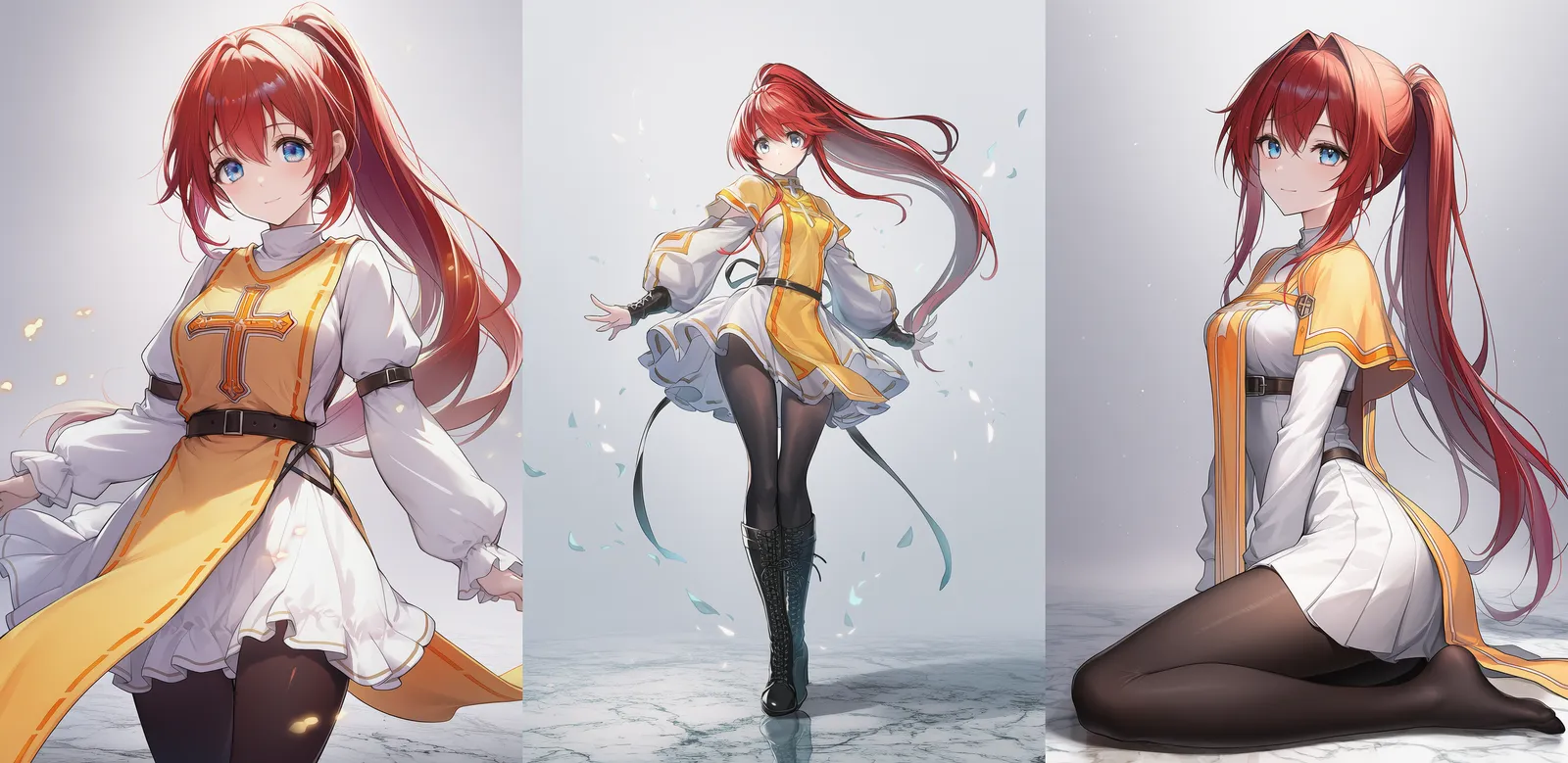 紋章タバード+黒編み上げブーツのドレスコーデ|プロンプト紹介