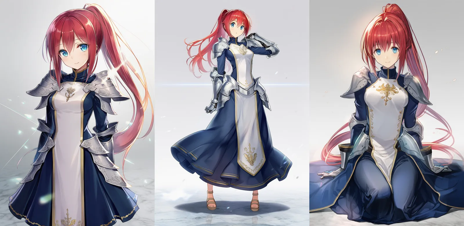 蒼ローブ+白紋章タバードの聖騎士スタイル|プロンプト紹介