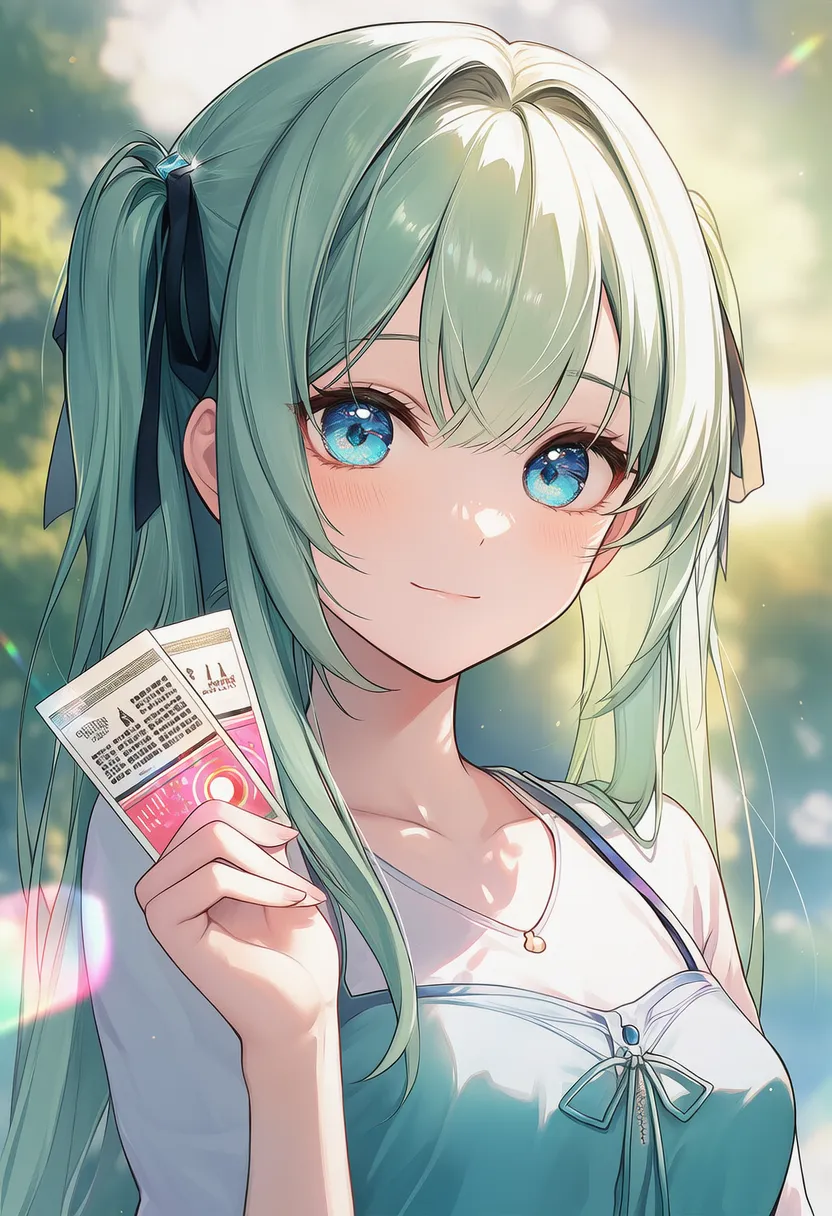 チケットを持つ美少女AIイラスト｜持ち物プロンプト紹介