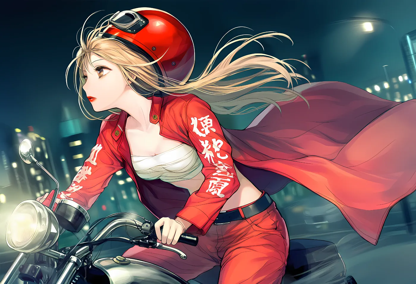 特攻服でバイクに乗る動作のAIイラスト|プロンプト解説