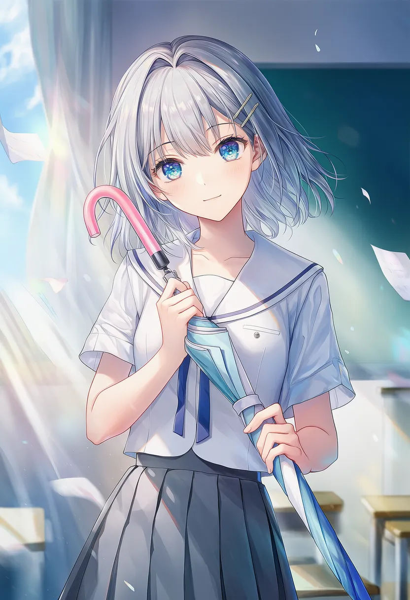 傘を持つ美少女AIイラスト｜持ち物プロンプト紹介