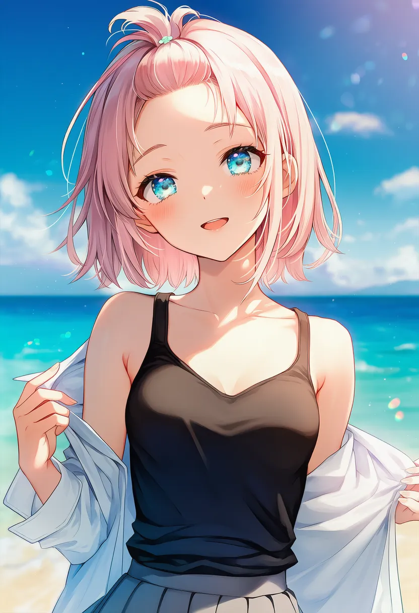 シャツを脱いで肩が見えるAIイラスト｜プロンプト紹介