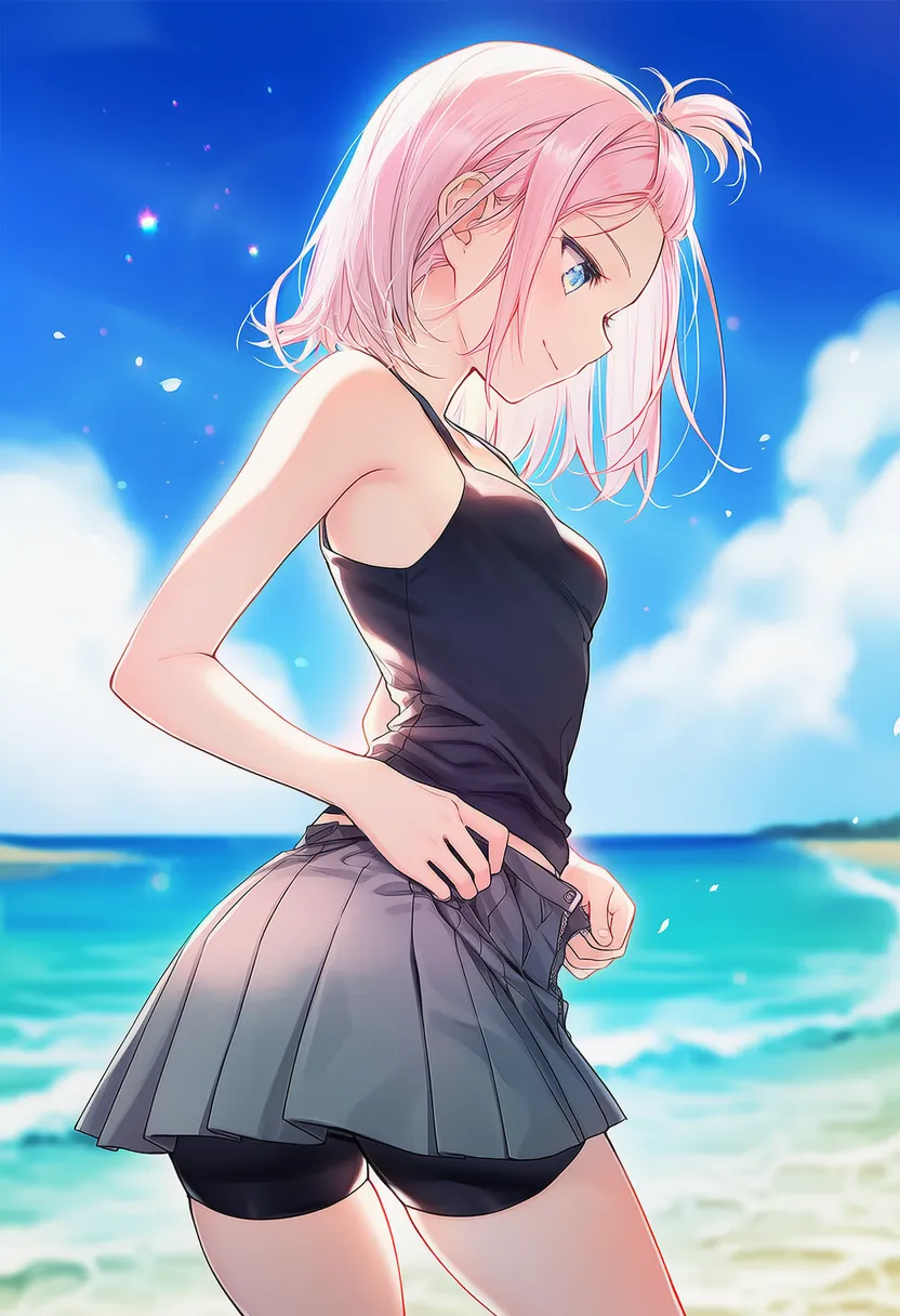 スカートのファスナーを下ろす仕草のAIイラスト（横アングル）｜プロンプト紹介