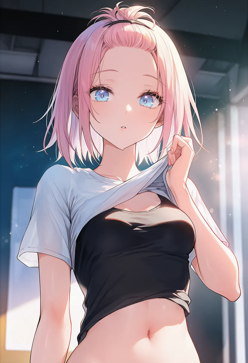 服を片手でたくし上げる仕草のAIイラスト｜プロンプト紹介