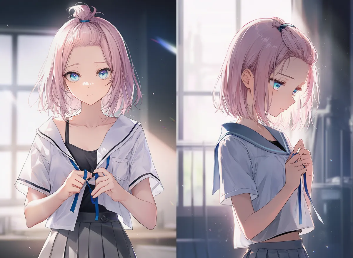 制服のリボンを解く動作のAIイラスト｜プロンプト紹介