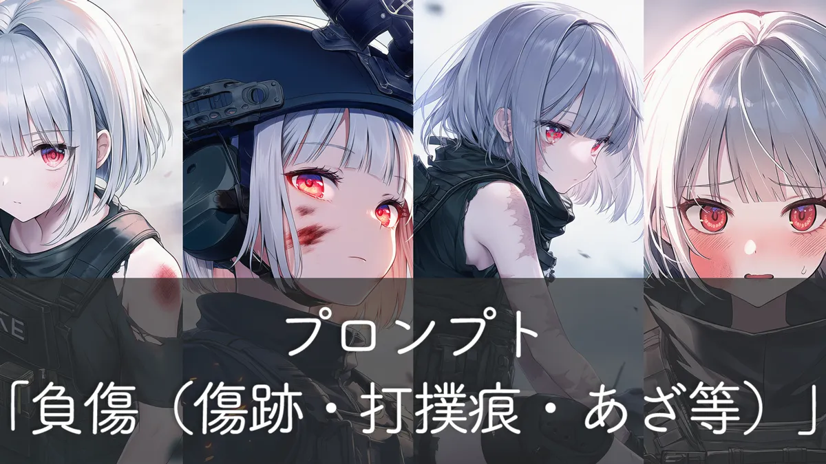 負傷（傷跡・打撲痕・あざ等）のプロンプト集｜怪我をAIイラストで再現