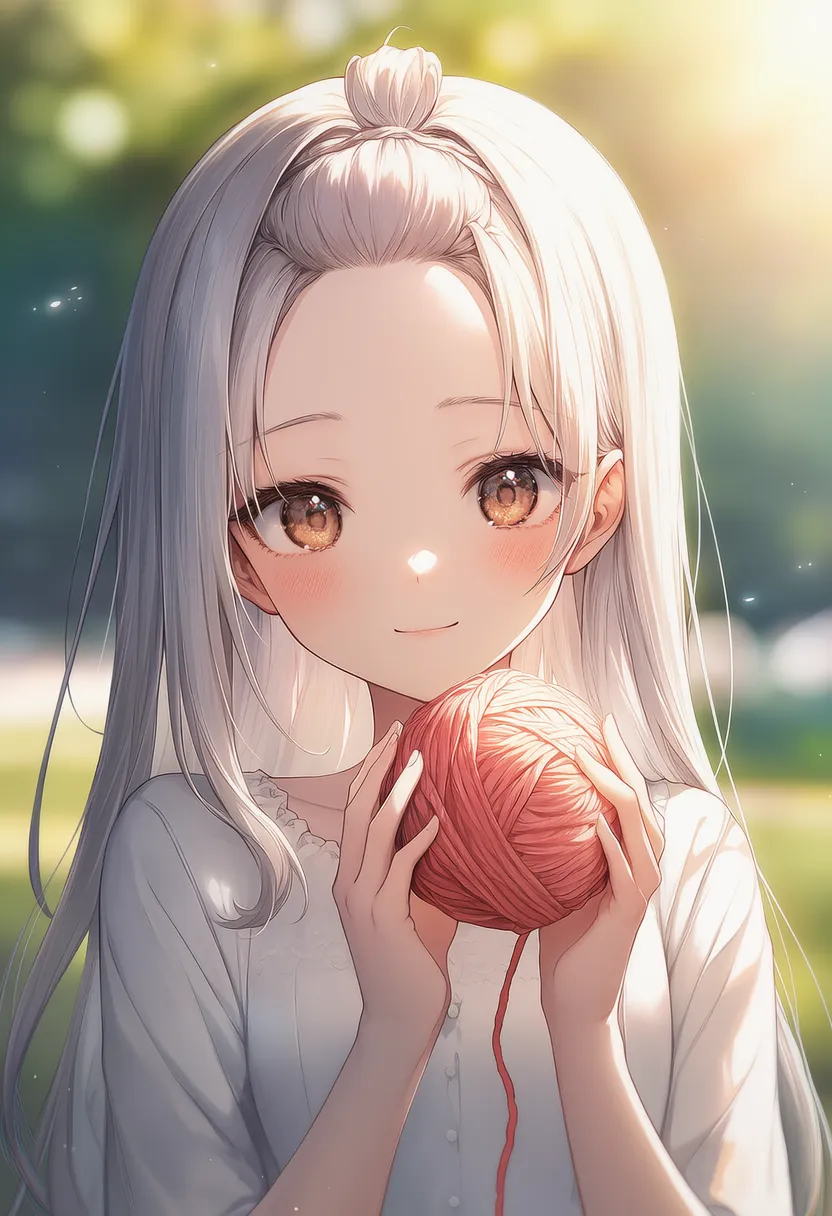 毛糸玉を持つ美少女AIイラスト｜持ち物プロンプト紹介