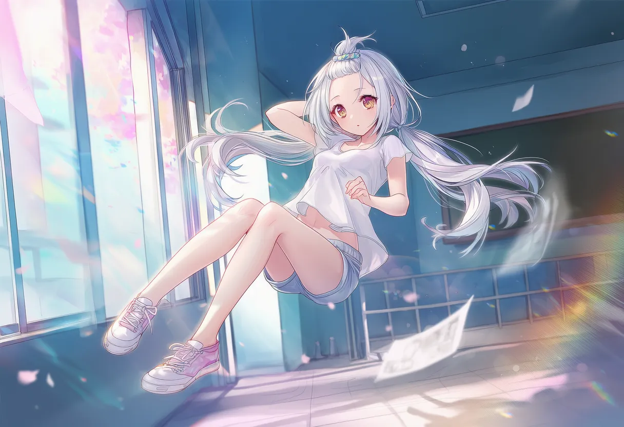 無重力状態にいる美少女AIイラスト｜プロンプト紹介