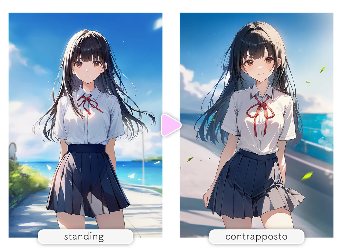 立ち姿を美しく見せるコントラポストのAIイラスト|プロンプト解説