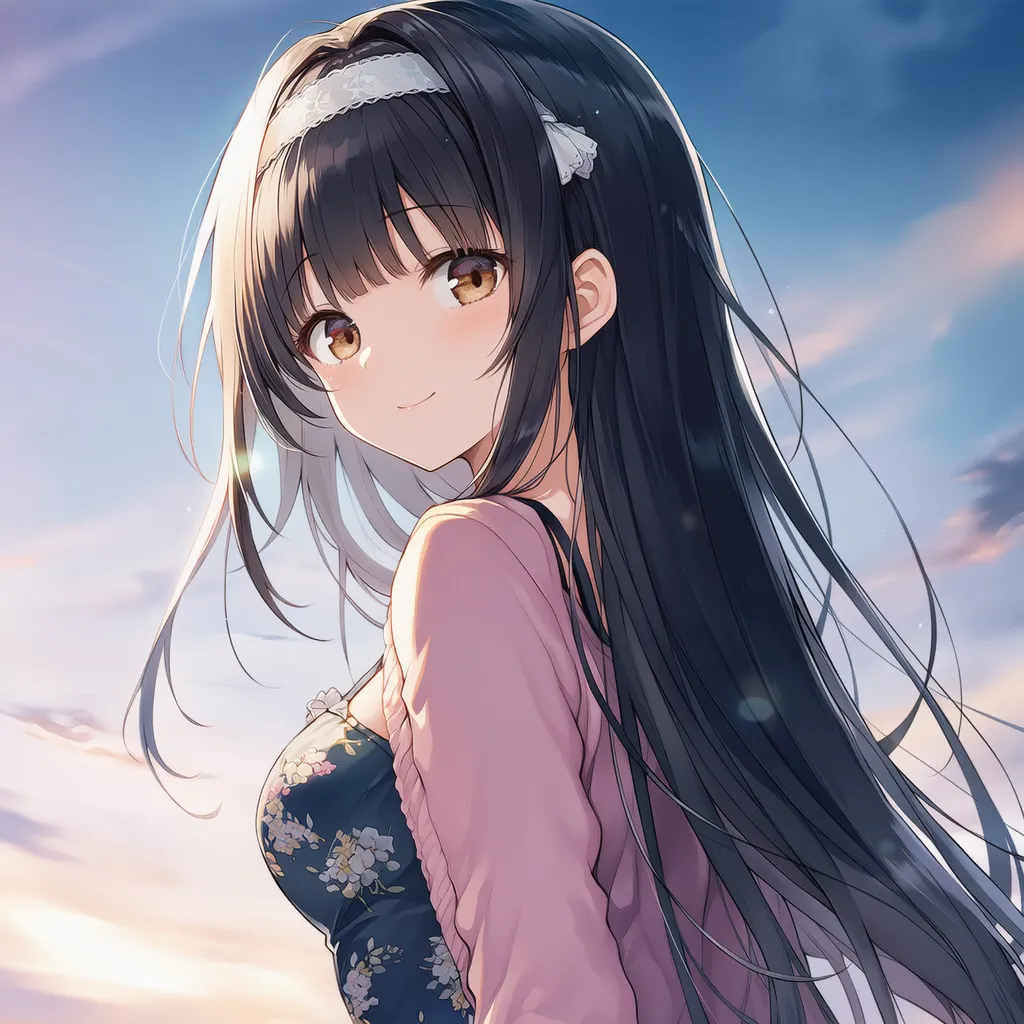 美少女が振り返る様子のAIイラスト