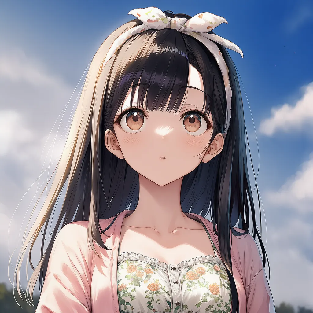 美少女が上を向き何かを見つける様子のAIイラスト