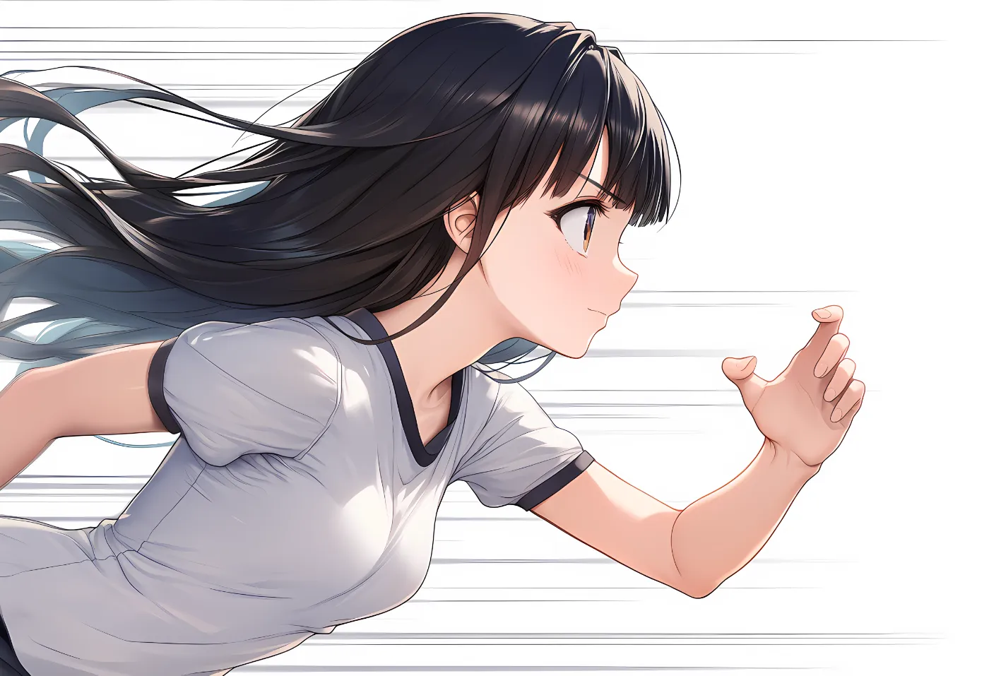 美少女が駆け抜け、集中線(水平)を再現したAIイラスト