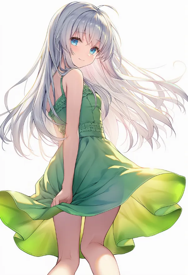 アップルグリーンのドレスAIイラスト｜色指定プロンプト資料