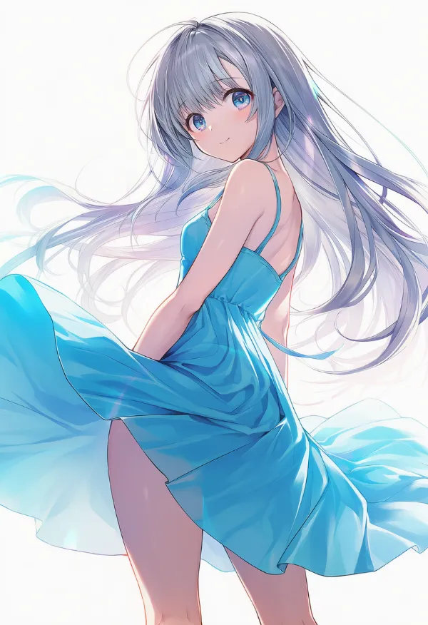 ベイビーブルーのドレスAIイラスト｜色指定プロンプト資料