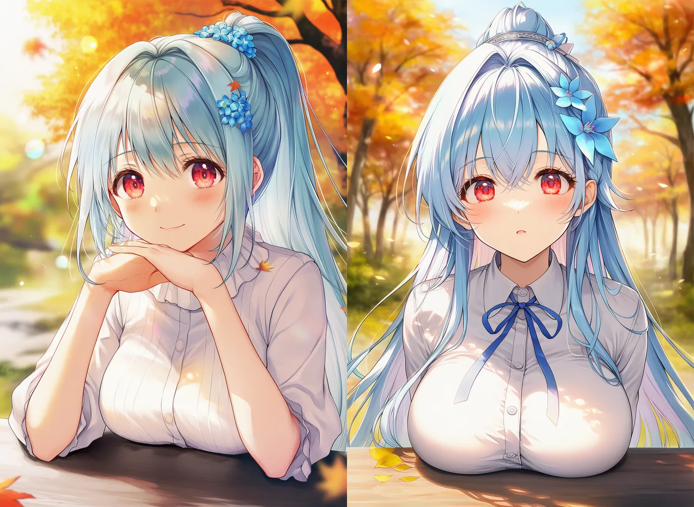 胸をテーブルに置く状態ののAIイラスト｜プロンプト紹介