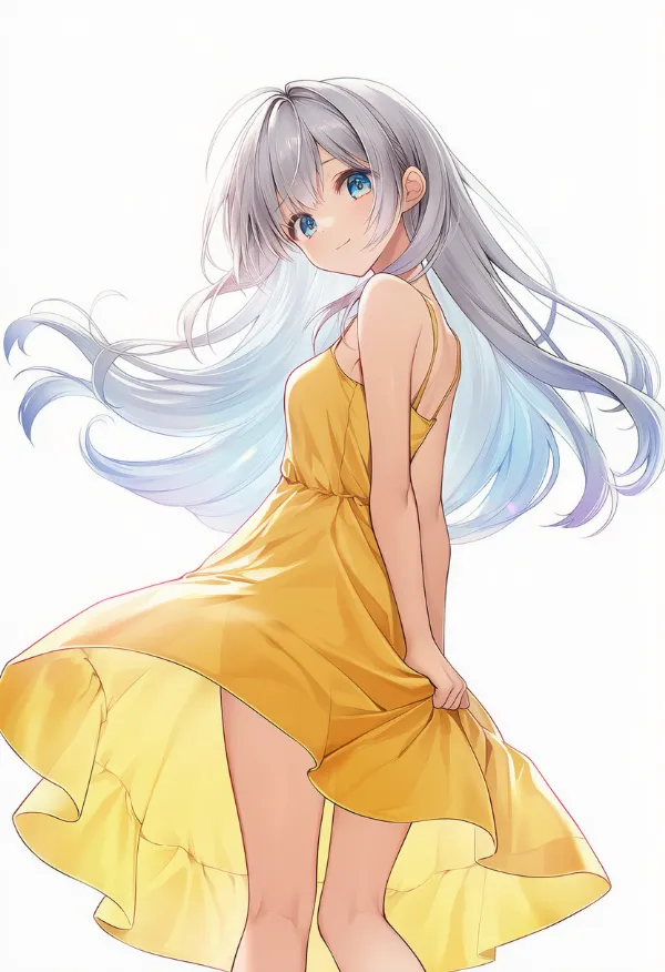 カナリアイエローのドレスAIイラスト｜色指定プロンプト資料
