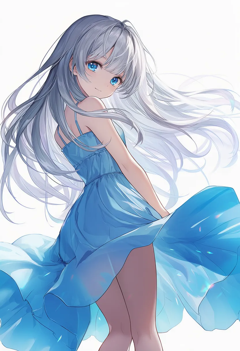 コーンフラワーブルーのドレスAIイラスト｜色指定プロンプト資料