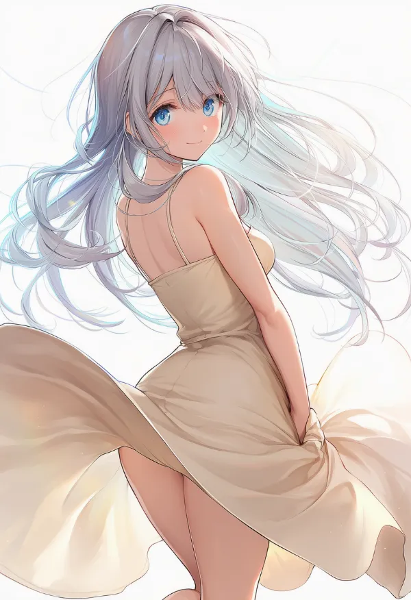 クリーム色のドレスAIイラスト｜色指定プロンプト資料