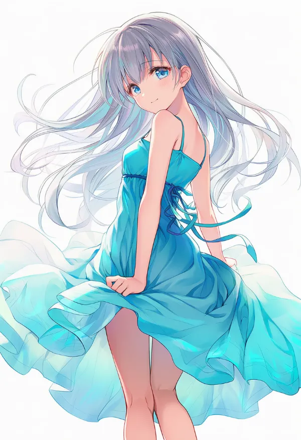 シアンのドレスAIイラスト｜色指定プロンプト資料