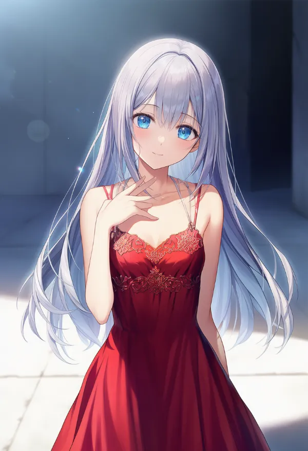 赤いドレスを着た美少女AIイラストの作例