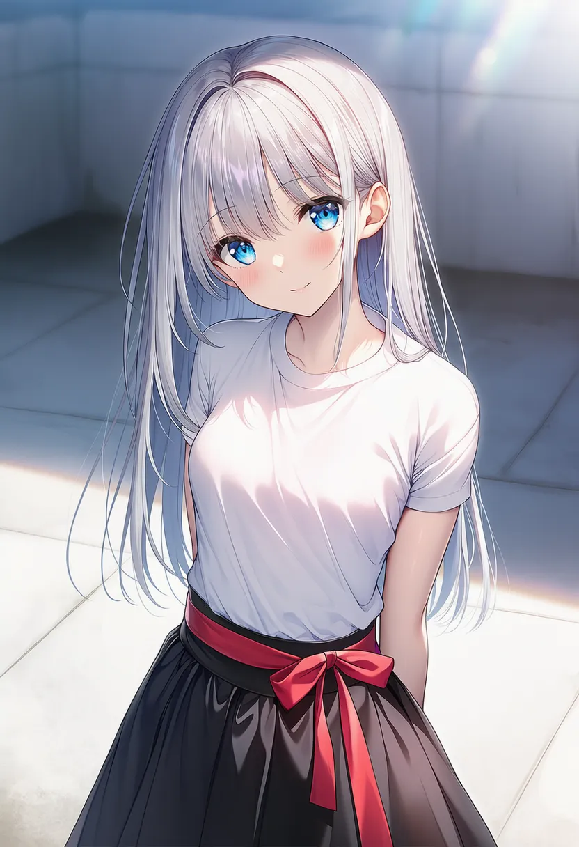 黒いスカートに赤いリボンがついた服のAIイラストの作例