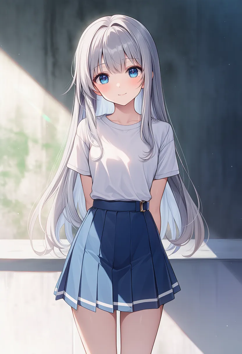 青いスカート、裾が白い服のAIイラスト