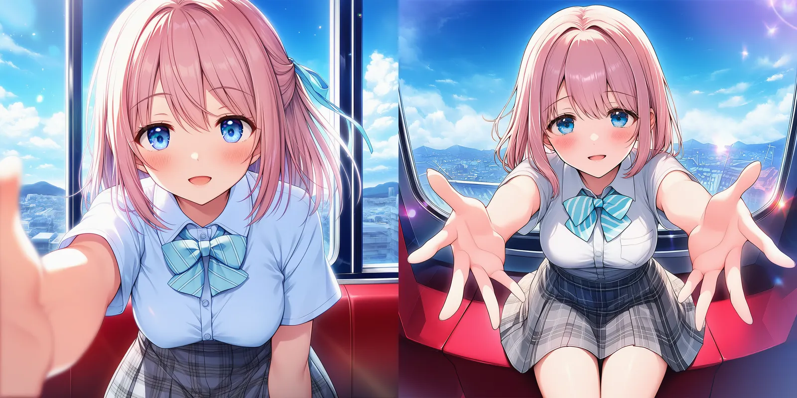 観覧車の中で手を伸ばす美少女AIイラスト|プロンプト解説
