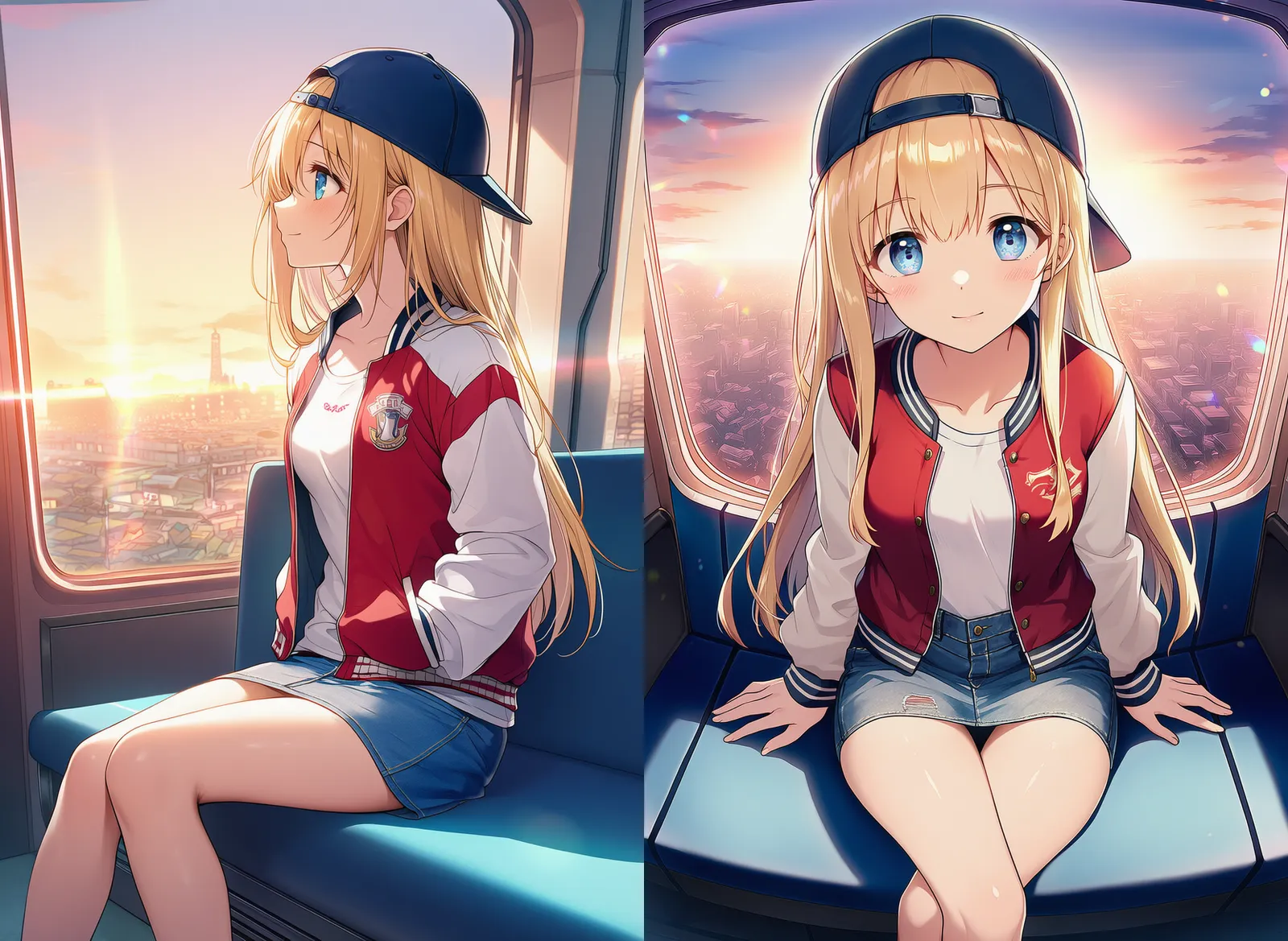 観覧車の中から夕日を描写したAIイラスト|プロンプト解説
