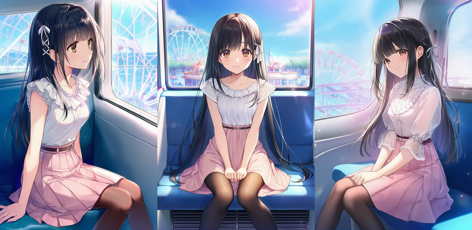 観覧車の中にいる美少女のAIイラスト|プロンプト紹介