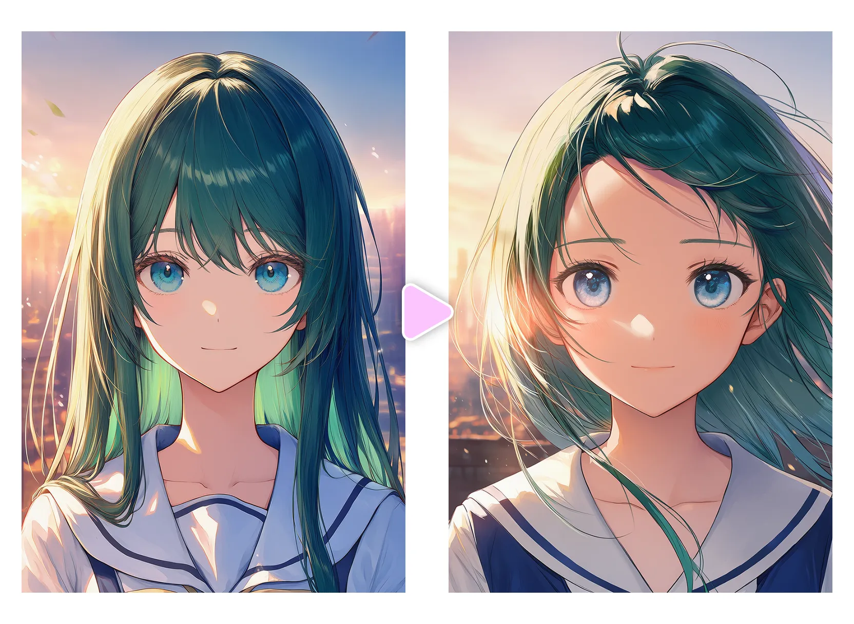 髪の動きと風の表現で自然な躍動感を出したAIイラスト作例