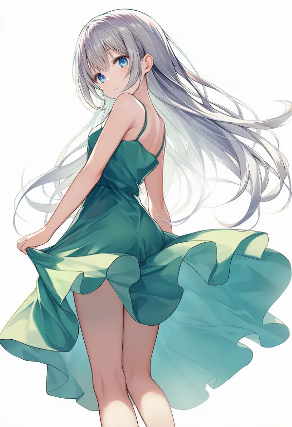 フォレストグリーンのドレスAIイラスト｜色指定プロンプト資料