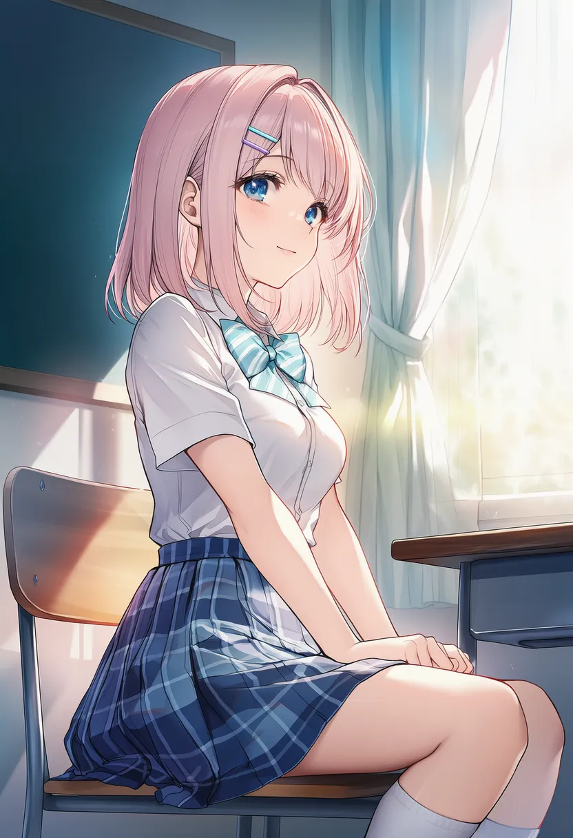 椅子に座るプロンプト紹介のための美少女AIイラスト