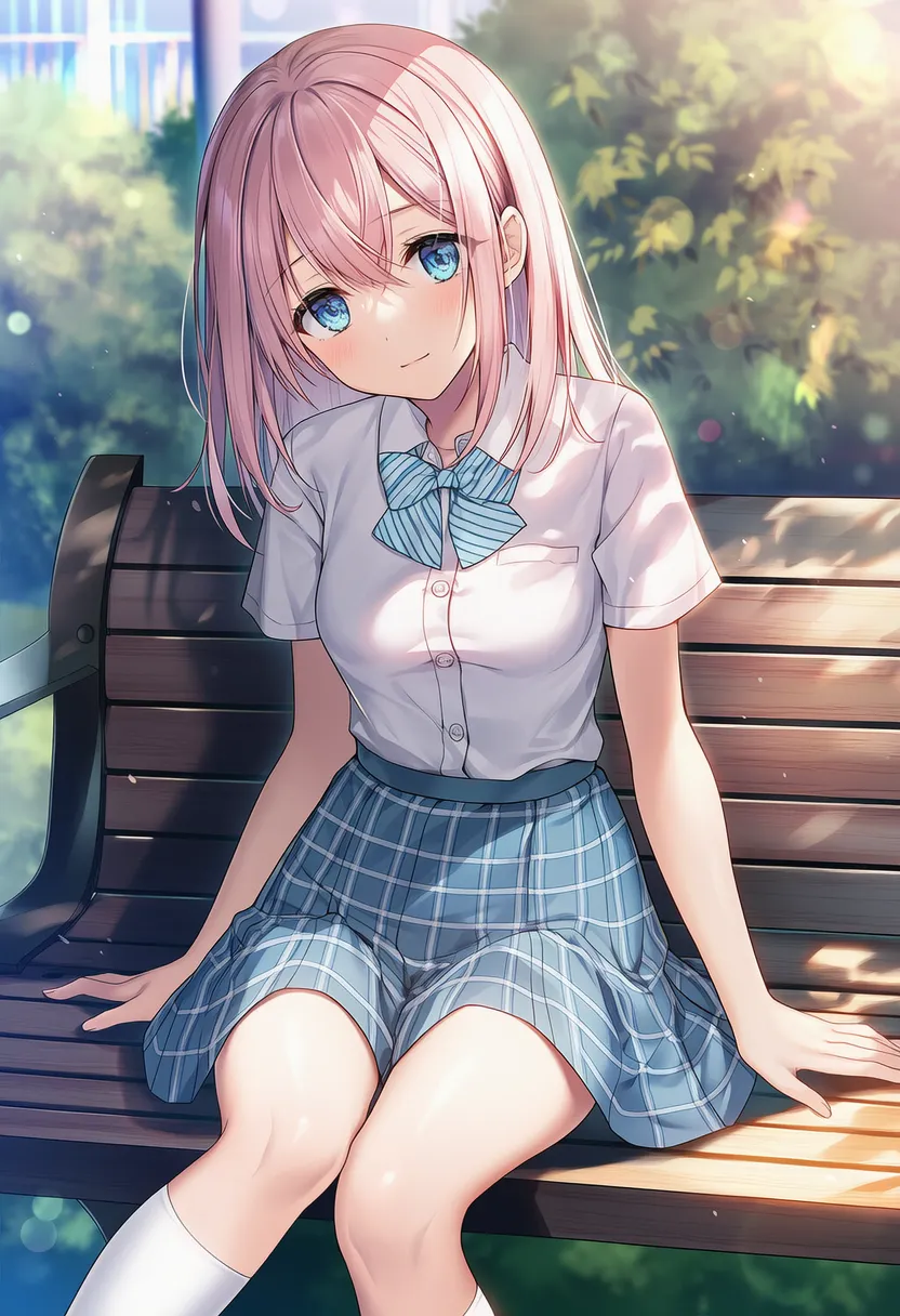 ベンチに座るプロンプト紹介のための美少女AIイラスト