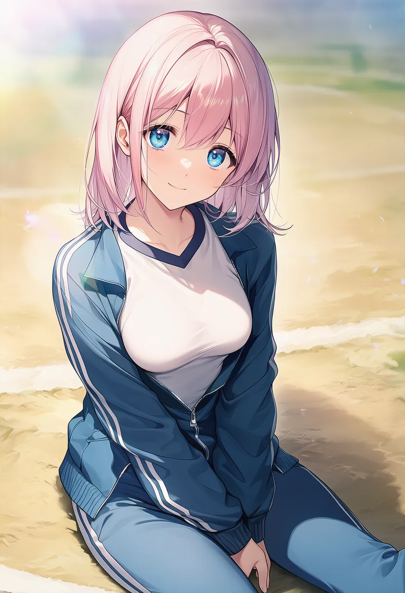 地面に座るプロンプト紹介のための美少女AIイラスト