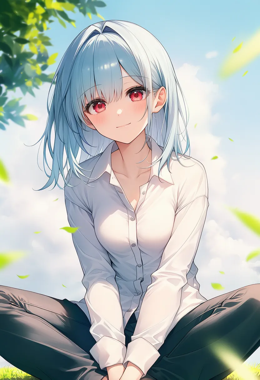 あぐら(座り方)のプロンプト紹介のための美少女AIイラスト