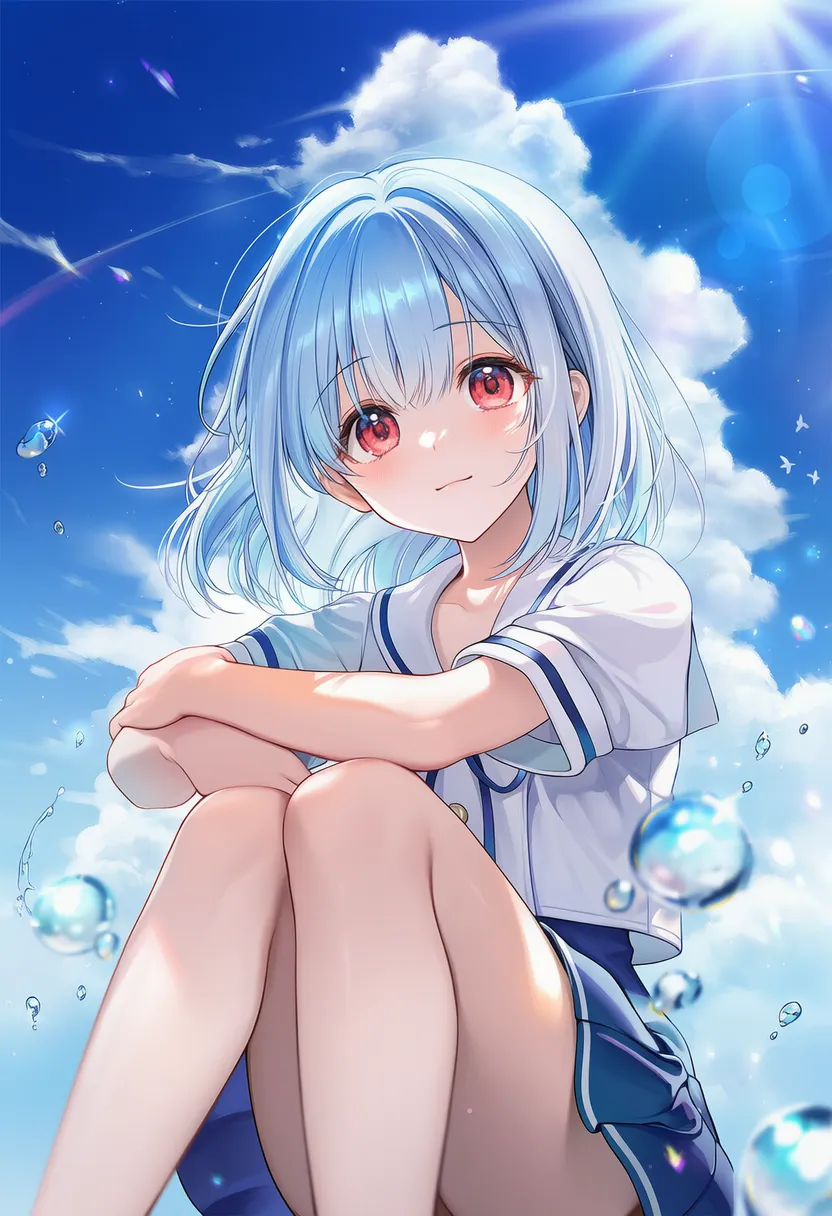 体育座りのプロンプト紹介のための美少女AIイラスト