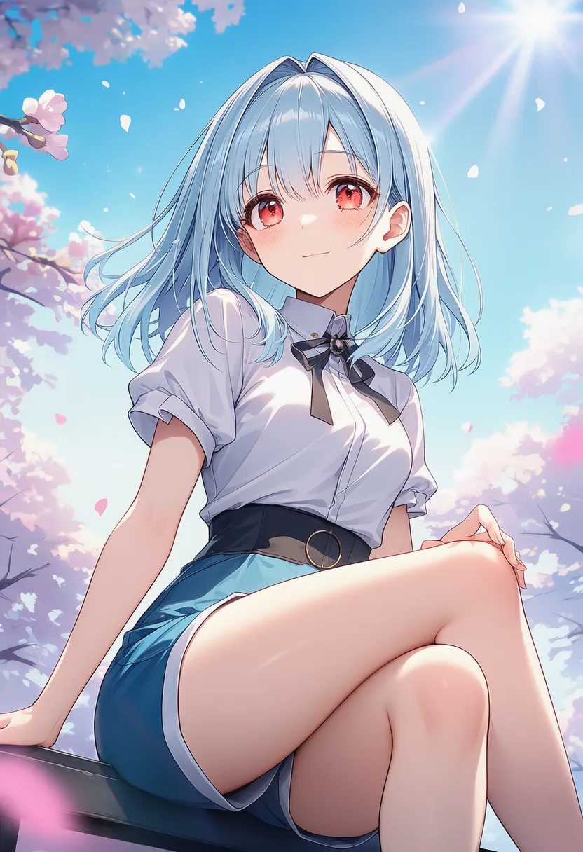 足を組んで座るプロンプト紹介のための美少女AIイラスト