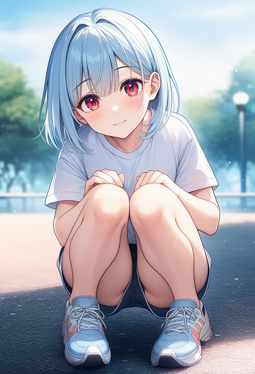 しゃがむ(座り方)プロンプト紹介のための美少女AIイラスト
