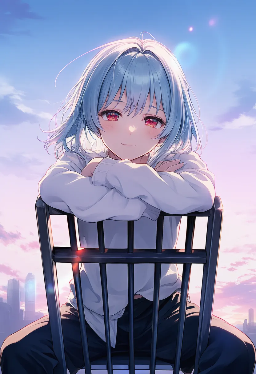 後ろ向きに座るプロンプト紹介のための美少女AIイラスト