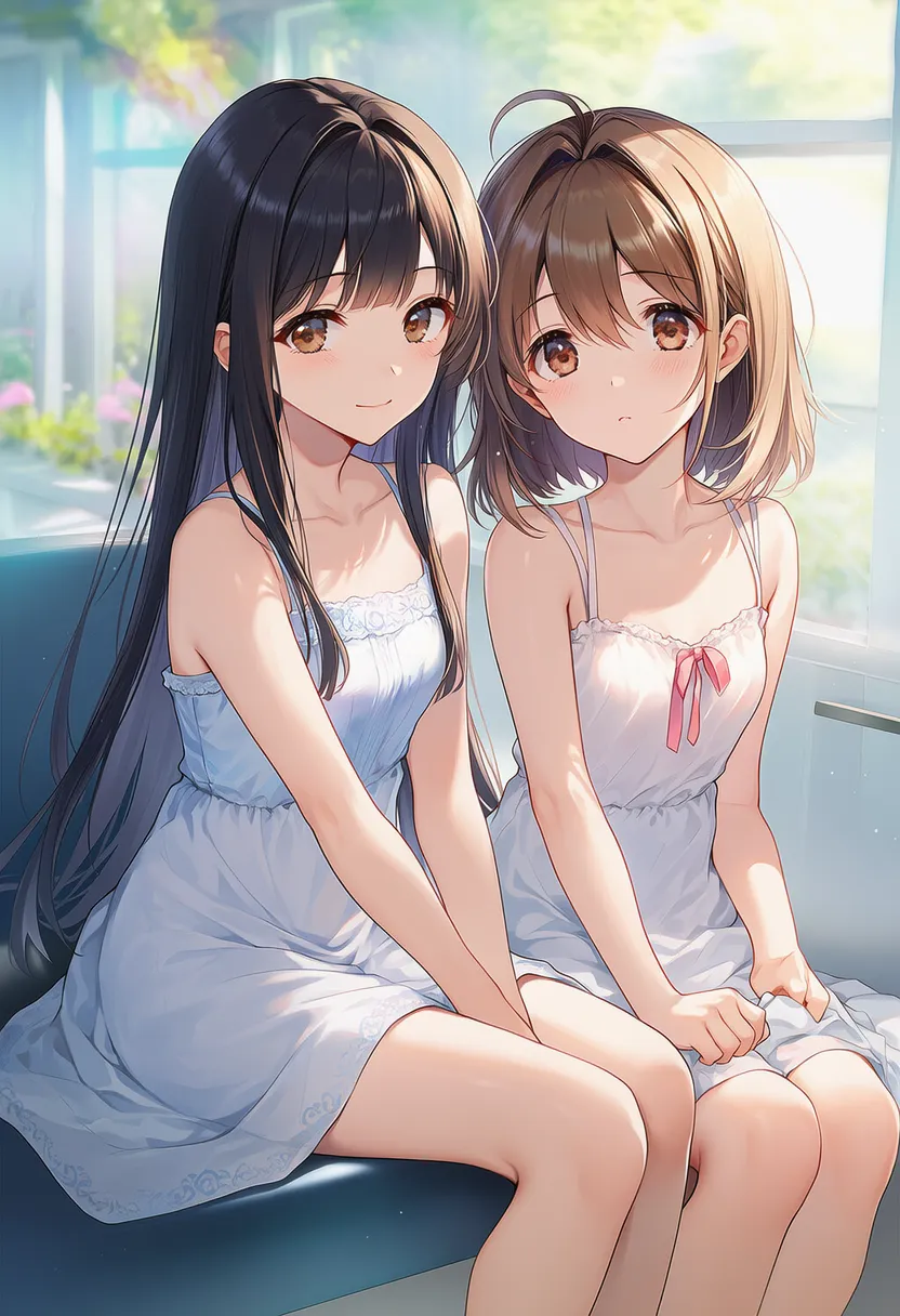 並んで座るプロンプト紹介のための美少女AIイラスト