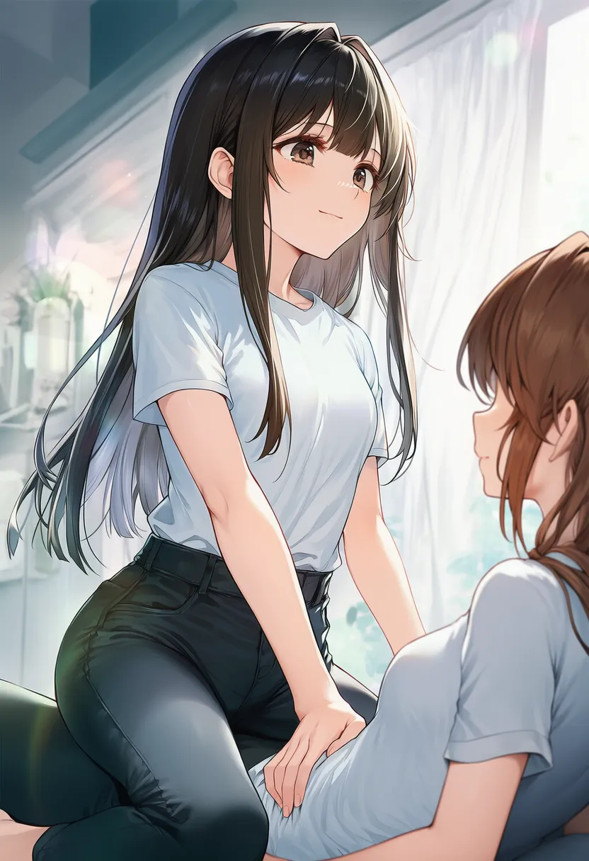対面で跨って座るプロンプト紹介のための美少女AIイラスト