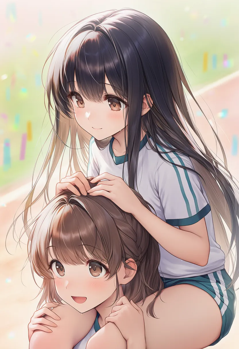 肩車(肩に座る)のプロンプト紹介のための美少女AIイラスト