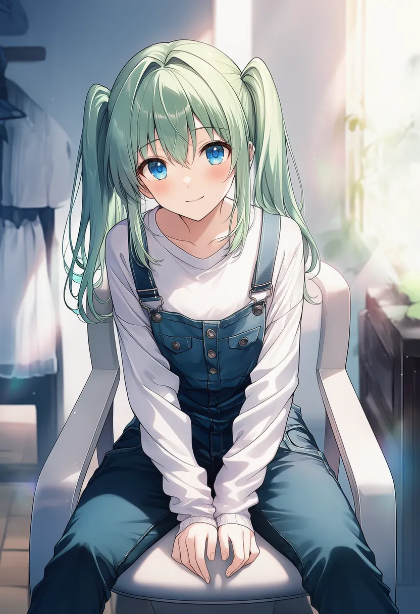 脚を開いて椅子に座るプロンプト紹介のための美少女AIイラスト