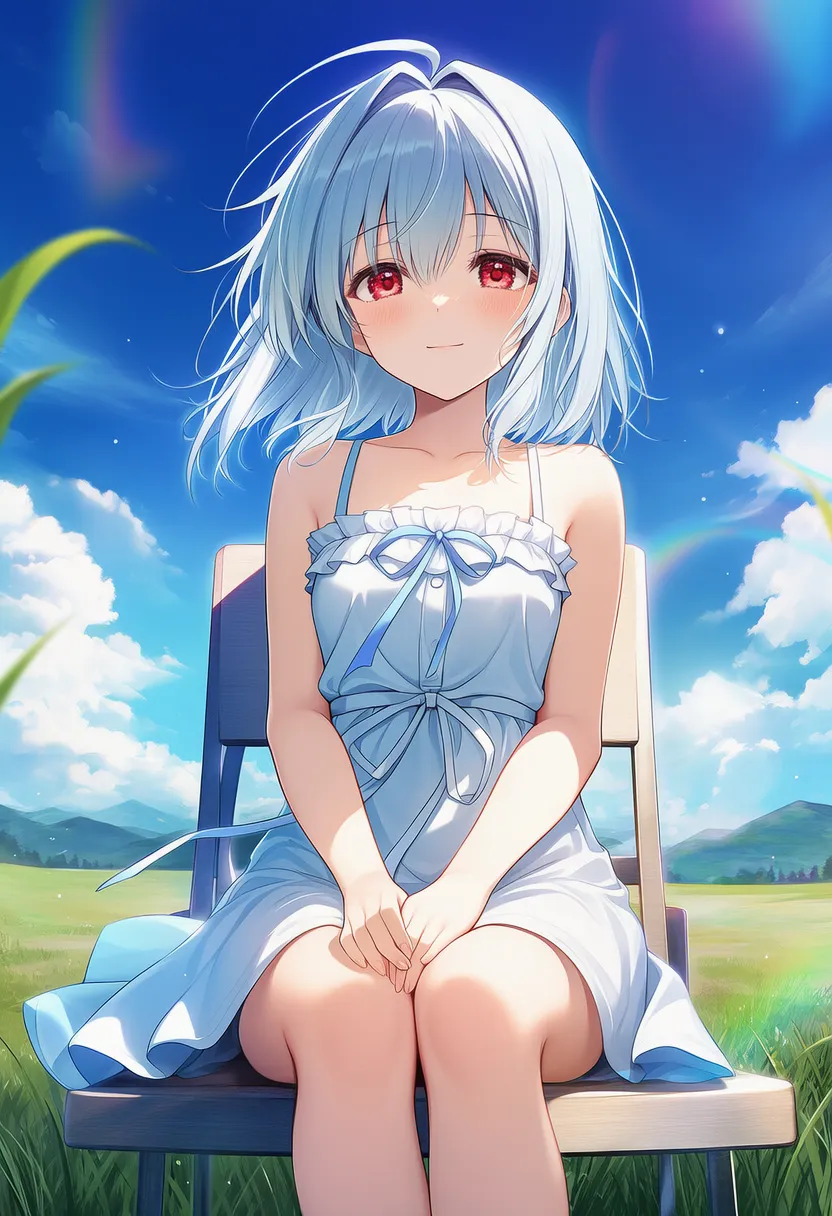 脚を揃えて座るプロンプト紹介のための美少女AIイラスト