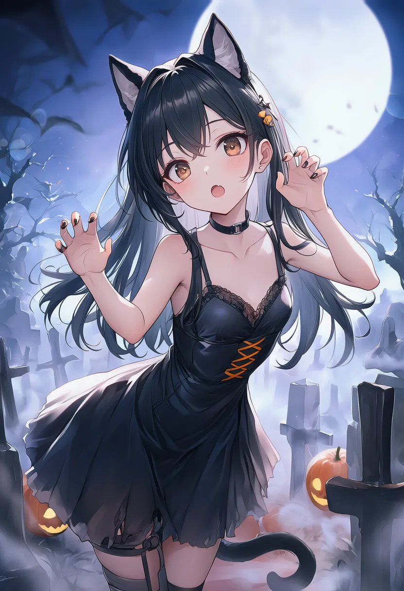 ハロウィンの背景の墓地のAIイラスト｜プロンプト紹介